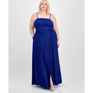 City Studios Trendy Plus Size 16W Glitter Sleeveless Gown Blue MSRP $149